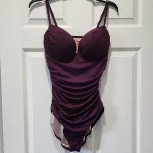 Victoria's Secret Push Up Purple/Burgandy Ruched Swimsuit